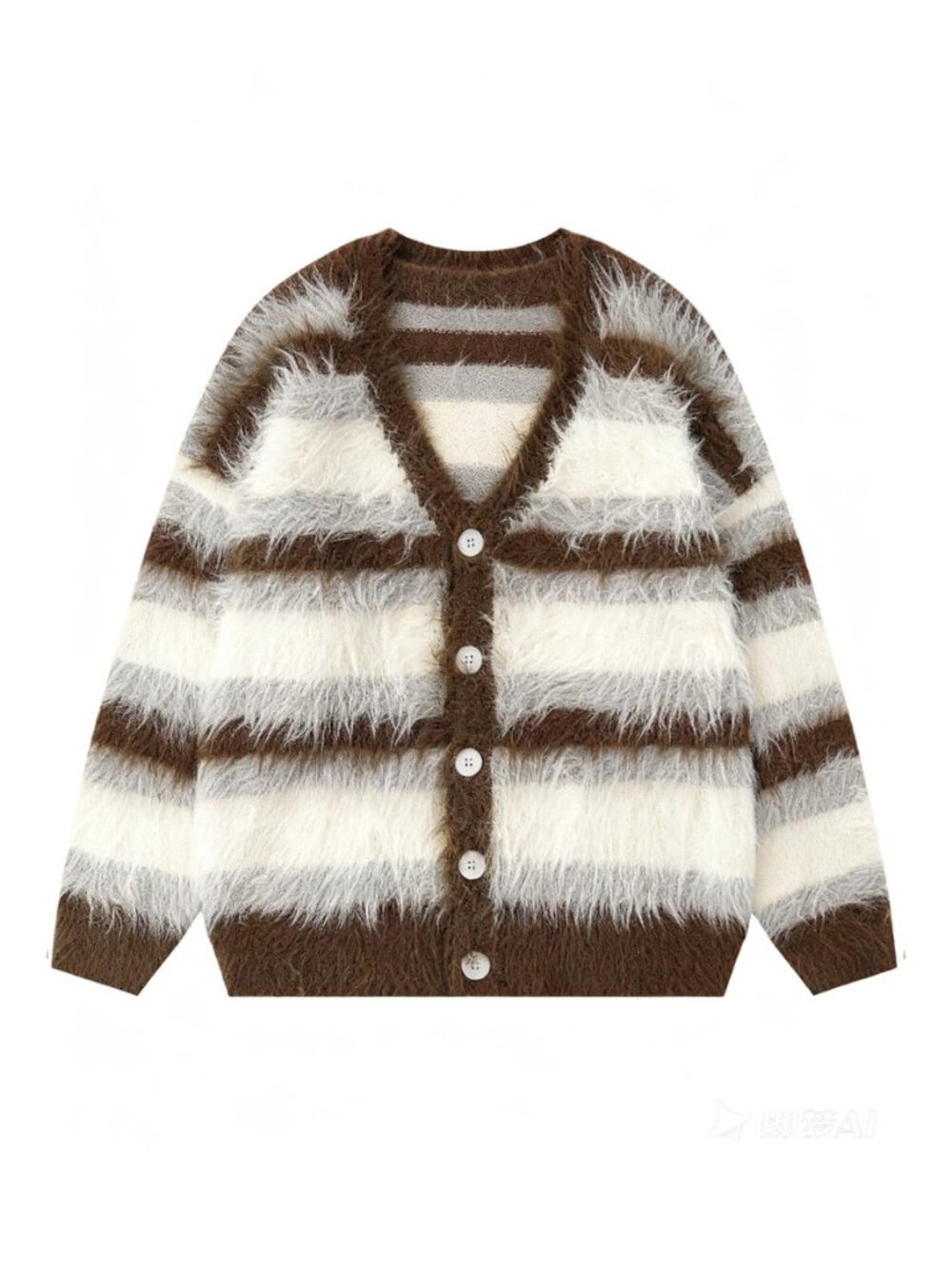 Men's Color Blocking Striped Fuzzy Cardigan Casual Vintage Oversized Button Down